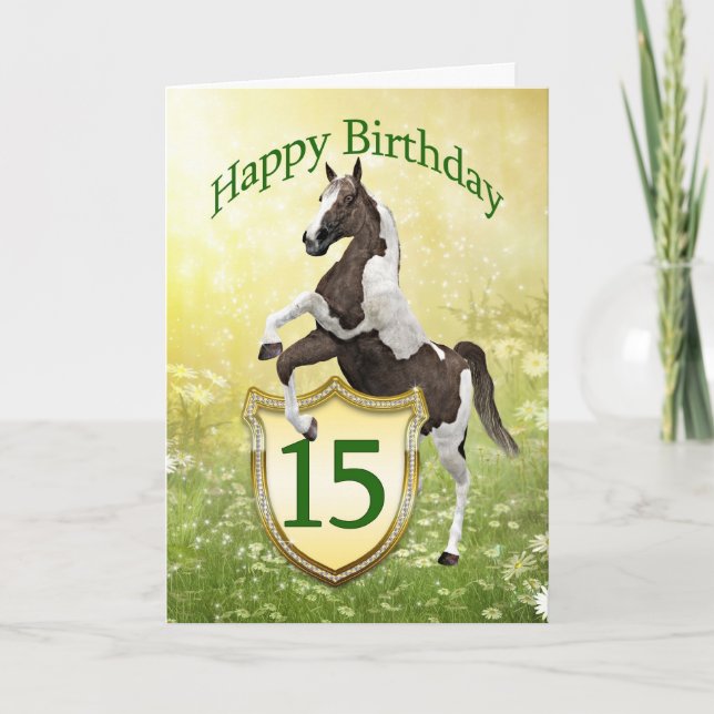 Tarjeta 15.ª carta de cumpleaños con un caballo de cría (Anverso)