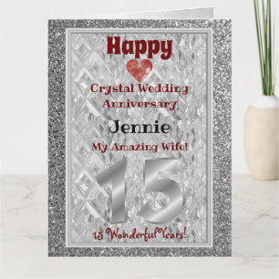 Tarjeta 15.º Aniversario De Crystal Boda Para Esposa