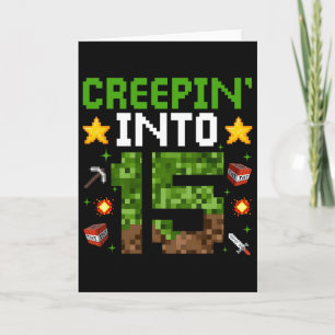 Tarjeta 15.º Jugador de Cumpleaños Pixel Creepin’ En 15 Vi