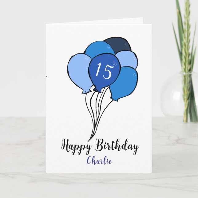 Tarjeta 15.º manojo de globos azules (Anverso)