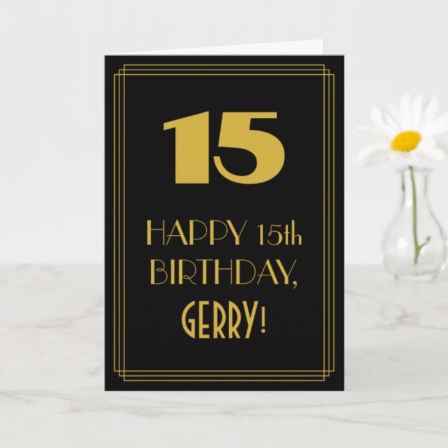 Tarjeta 15 Aniversario ~ Art Deco Inspirado Aspecto "15" y (Planta pequeña)
