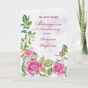 Tarjeta 15° Aniversario de la Profesión Religiosa Rosa