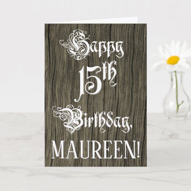 Tarjeta 15 Aniversario: Elegante y brillante texto; aparie (Planta pequeña)