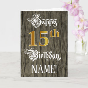 Tarjeta 15 Aniversario: Faux Gold Look + Faux Wood Pattern