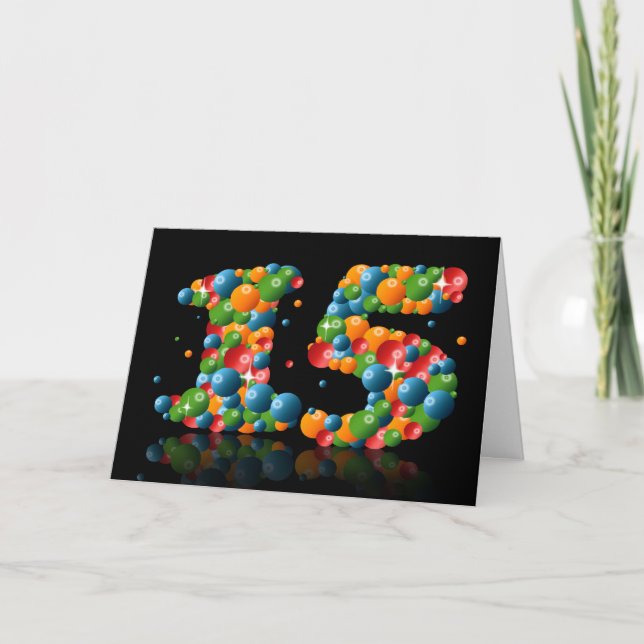 Tarjeta 15 años con números formados de bolas (Anverso)