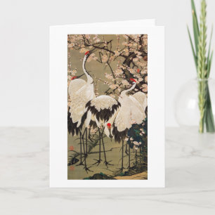 Tarjeta 15. el 梅花群鶴図, ciruelo del 若冲 florece y las grúas,
