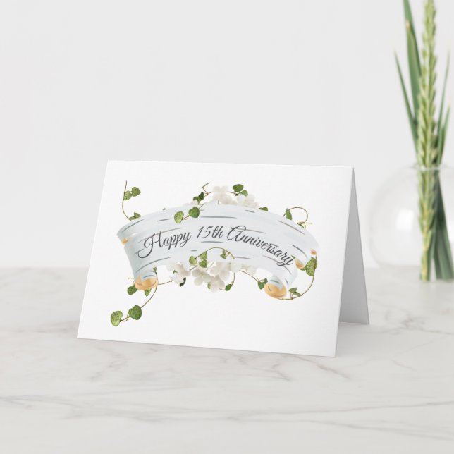 Tarjeta 15th Anniversary with Ivy on Birch Scroll (Anverso)