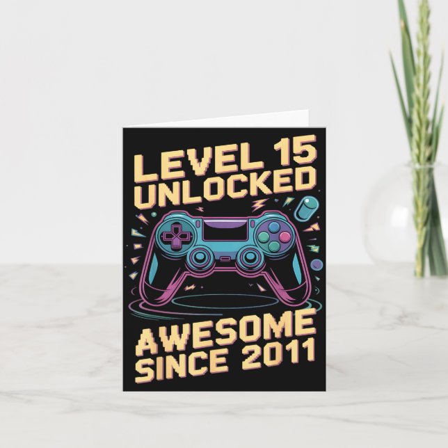 Tarjeta 15th Birthday Boy Gift Level 15 Gamer 2011 15 Year (Anverso)