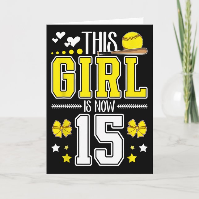 Tarjeta 15th Birthday Softll Girl 15 Year Old Softll Playe (Anverso)