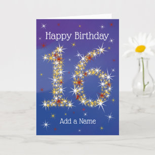 Tarjeta 16º cumpleaños - 16 en estrellas - azul - 16 años
