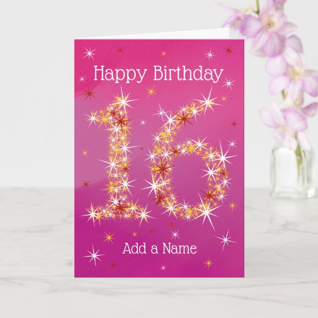 Tarjeta 16º cumpleaños - 16 en estrellas - rosa - 16 años (Orquídea)