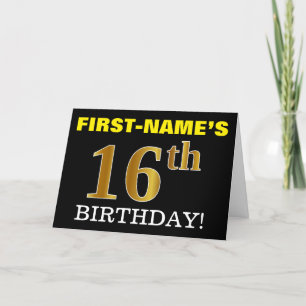 Tarjeta "16º CUMPLEAÑOS" de oro negro e imitación