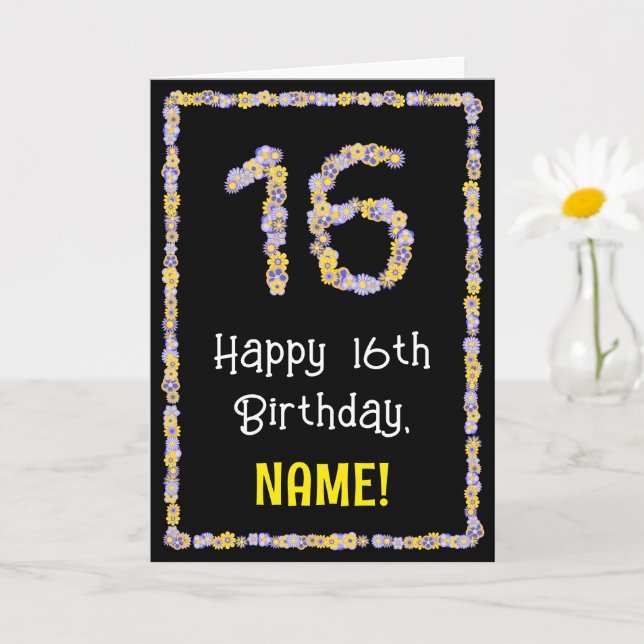 Tarjeta 16º cumpleaños: Flores florales número, nombre per (Planta pequeña)