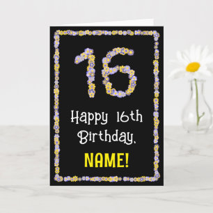 Tarjeta 16º cumpleaños: Flores florales número, nombre per