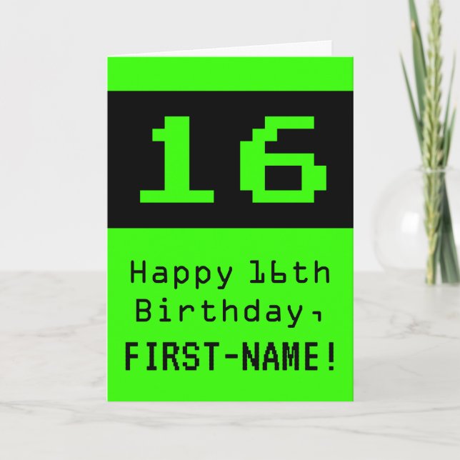 Tarjeta 16º cumpleaños: Nerdy / Geeky Style "16" y nombre (Anverso)