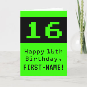 Tarjeta 16º cumpleaños: Nerdy / Geeky Style "16" y nombre