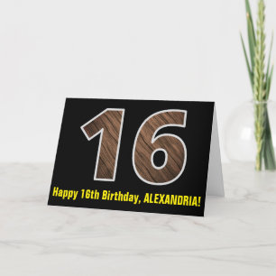 Tarjeta 16º cumpleaños: Nombre + Modelo de grano de madera