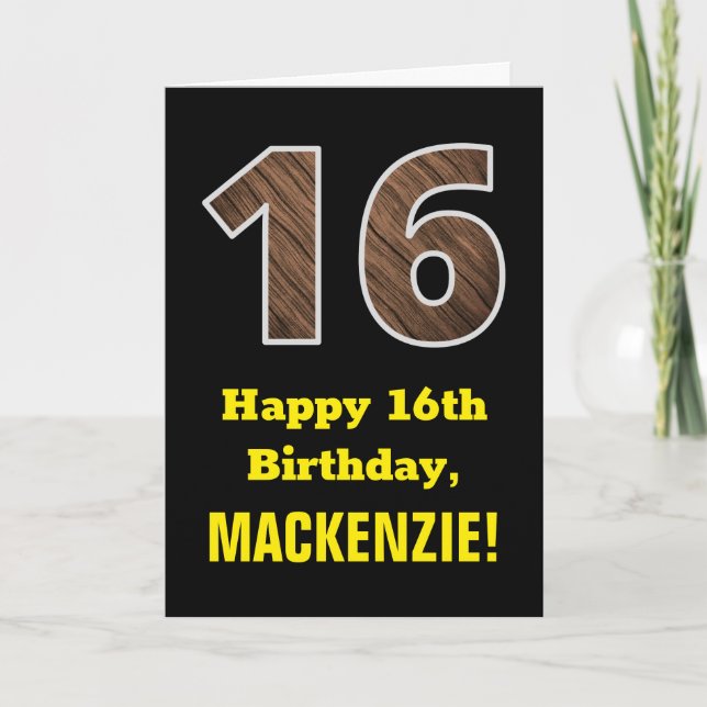 Tarjeta 16º cumpleaños: Nombre, Patrón de grano de madera  (Anverso)