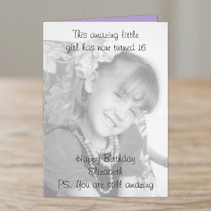 Tarjeta 16º nombre increíble cumpleaños foto morada