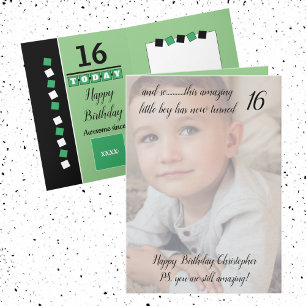 Tarjeta 16.ª aún asombrosa foto verde y negra de cumpleaño