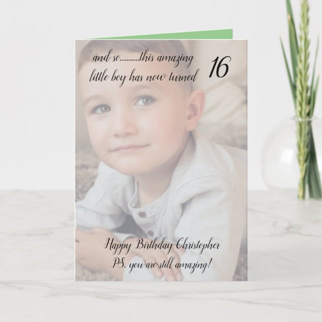 Tarjeta 16.ª aún asombrosa foto verde y negra de cumpleaño (Anverso)