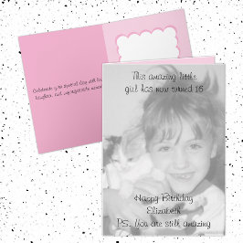 Tarjeta 16.ª fama de cumpleaños rosa