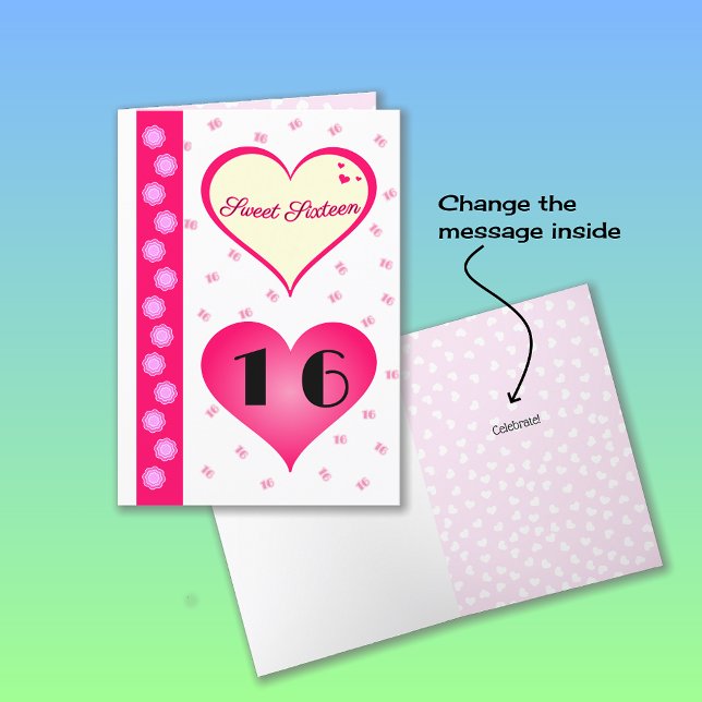 Tarjeta 16.º cumpleaños corazones rosados (Subido por el creador)
