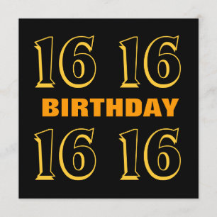 Tarjeta 16.º cumpleaños moderno oro y negro W1015