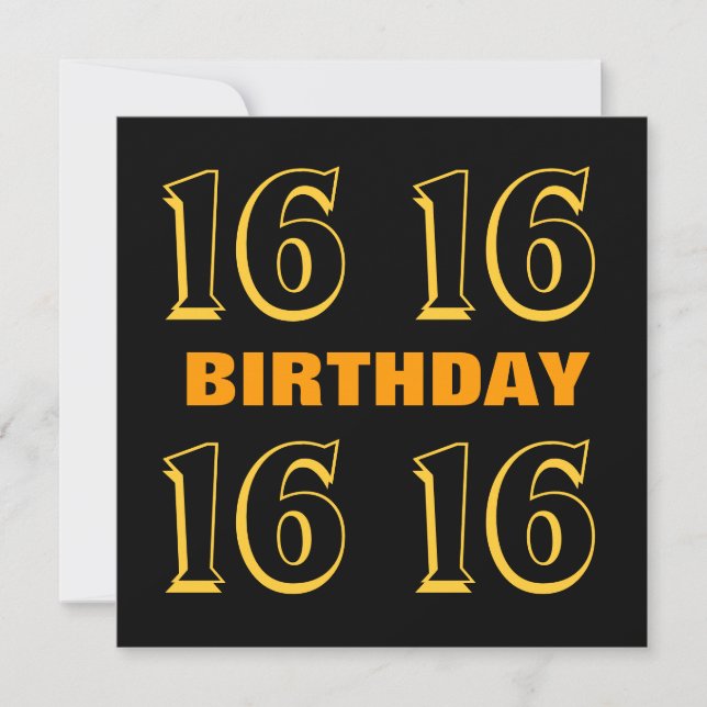 Tarjeta 16.º cumpleaños moderno oro y negro W1015 (Anverso)