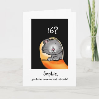 Tarjeta 16.º gato-Personalizar de cumpleaños con edad y no