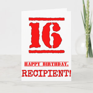 Tarjeta 16 Aniversario: Diversión, sello rojo de goma insp