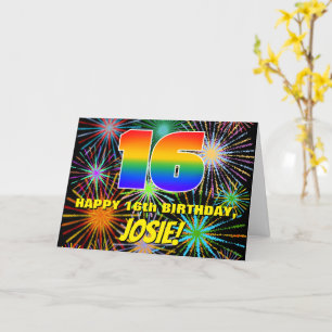 Tarjeta 16 Aniversario: Fuegos artificiales divertidos y c