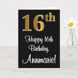 Tarjeta 16 cumpleaños ~ Elegante lujoso Faux Gold Look #