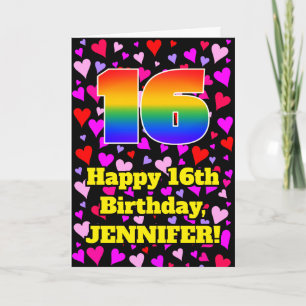 Tarjeta 16 Cumpleaños: Estampado de Corazones Amorosos, Ar