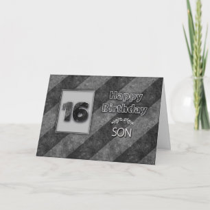 Tarjeta 16 CUMPLEAÑOS, Hijo, Grunge Rayas Gris