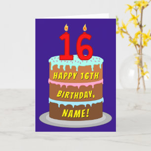 Tarjeta 16 Cumpleaños: Pastel Divertido y Velas + Nombre P