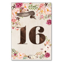 Tarjeta 16 del número de tabla del Boda Rústico Fl