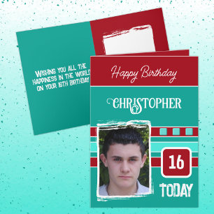 Tarjeta 16 hoy añada foto para él cumpleaños verde rojo