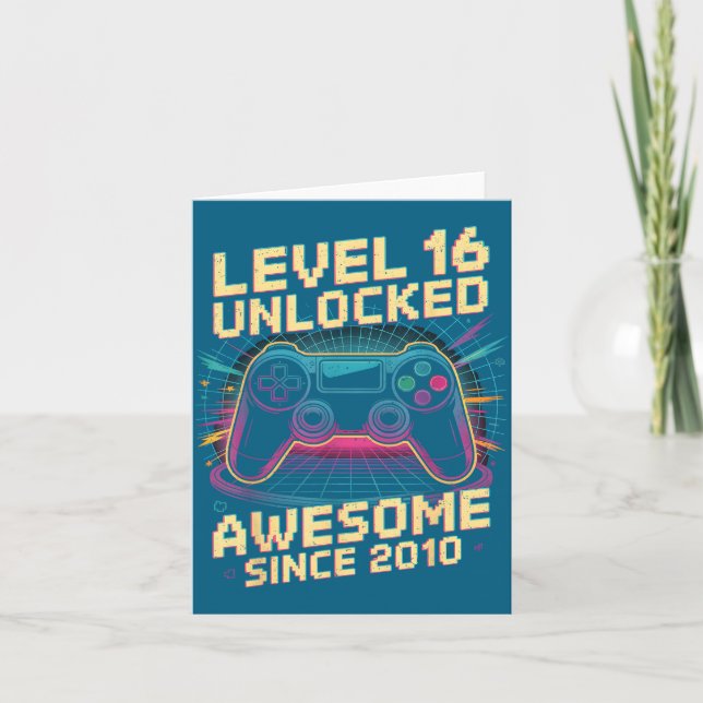 Tarjeta 16 Year Old Boy Level 16 Gamer 2010 16th Birthday  (Anverso)