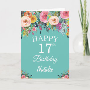 Tarjeta 17.ª acuarela Flores florales Verde azuladas