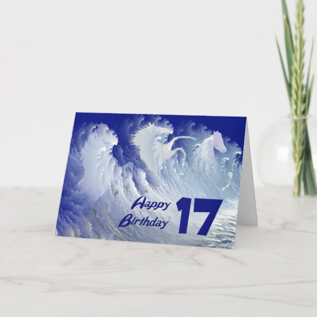 Tarjeta 17.ª carta de cumpleaños con caballos de surf salv (Anverso)