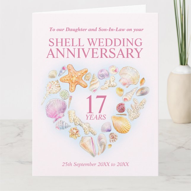 Tarjeta 17.º aniversario de la concha acuarela Hija (Anverso)