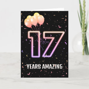 Tarjeta 17.º Balón de cumpleaños y Confetti