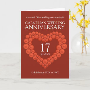 Tarjeta 17.º boda aniversario de carnelian cuentas corazón