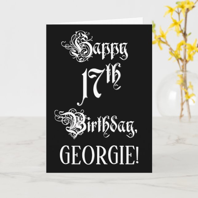 Tarjeta 17.º cumpleaños: Elegante guión + nombre personali (flor amarilla)