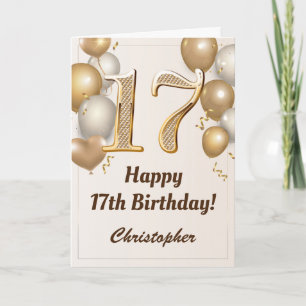Tarjeta 17.º cumpleaños Globos de oro y cumpleaños de Conf