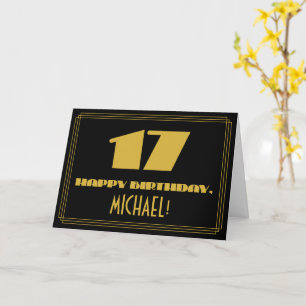 Tarjeta 17.º cumpleaños: Nombre + Art Deco Inspirado Aspec