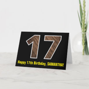 Tarjeta 17.º cumpleaños: Nombre + Patrón de grano de mader