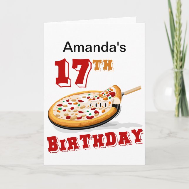 Tarjeta 17.º fiesta de la pizza de cumpleaños (Anverso)