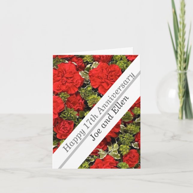 Tarjeta 17° Aniversario Boda, Carnaciones Rojas (Anverso)
